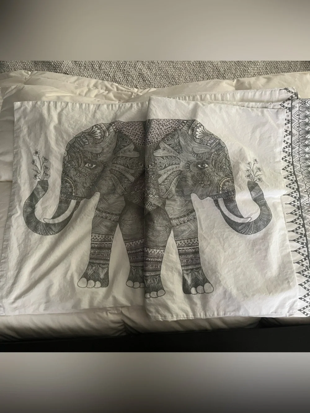 Urban Outfitters Gray & White Elephant Print Pillowcase Set